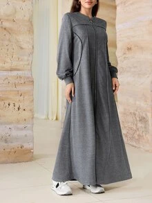 Mulvari Fall Casual Modest Elegant Fashion Versatile Daily Commute Minimalist Slimming Women's Dress Morning Night Grey Holiday - Grey - View 7