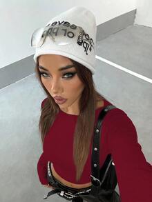 Flirla 女款休閒性感舒適柔軟長袖T恤，秋季夜店百搭酒紅色 - 酒紅色 - 查看 5