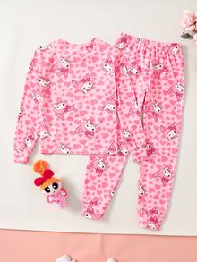 Tween Girl Casual Everyday Versatile Comfortable Fitted Cartoon Pattern Glow-In-The-Dark Loungewear - Black - View 5