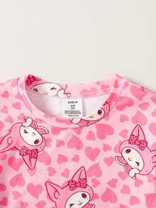 Tween Girl Casual Everyday Versatile Comfortable Fitted Cartoon Pattern Glow-In-The-Dark Loungewear - Black - View 3