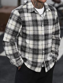 Manfinity CasualCool Men's Casual Fashion Single-Breasted Plaid Long Sleeve Shirt - Multicolor - View 4