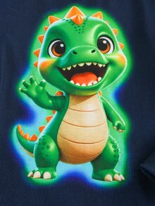 SHEIN Young Boy Glow-In-The-Dark Dinosaur Pattern Casual Simple Snug Fit Comfortable Thick Long Sleeve Crew Neck Pants Loungewear Suitable For Autumn/Winter - Multicolor - View 3