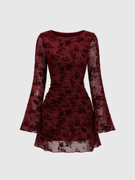 Sweetra Rochie mini cu mânecă lungă evazată, elegantă, din plasă, vintage