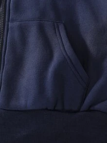 SHEIN 青少年女孩秋季灰色拉鍊落肩長袖寬鬆休閒街頭風寬大衛衣外套 刷毛內裡 畢業海灘穿搭 - 藍色 - 查看 4