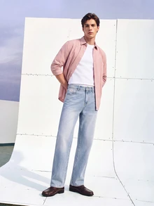 Colvenic Men's Vintage Light Wash Straight Leg Jeans, Classic Loose Fit Denim Pants, Casual Streetwear Style - Blue - View 3
