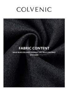 Colvenic Men's Black Denim Loose Curved Leg Wide Leg Pants - Black - View 9