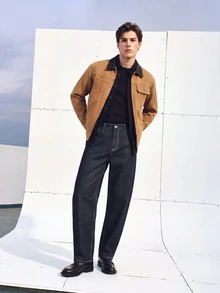 Colvenic Men's Black Denim Loose Curved Leg Wide Leg Pants - Black - View 3