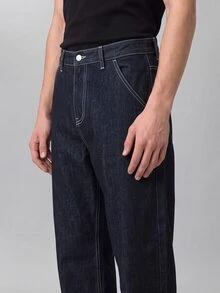 Colvenic Men's Black Denim Loose Curved Leg Wide Leg Pants - Black - View 7