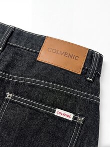 Colvenic Men's Black Denim Loose Curved Leg Wide Leg Pants - Black - View 6