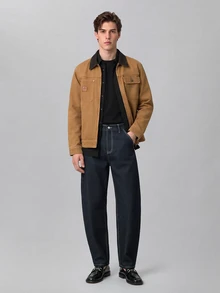 Colvenic Men's Black Denim Loose Curved Leg Wide Leg Pants - Black - View 8