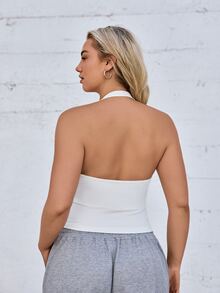 Voyena Plus Size Women Solid Color Halter Neck Sports Bra Tank Top - White - View 3
