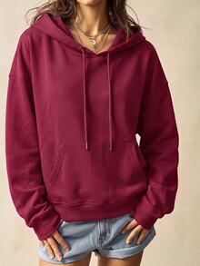 Bohemela Women's Sequin Fashion Versatile Daily Casual Hooded Sweatshirt - Burgundy - View 11