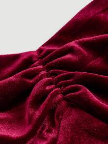 SHEIN MOD Women's Velvet Mid-Length Dress,Costume,Burgundy,Christmas,Party,New Year - Red - View 6
