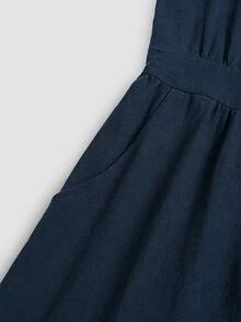 Omancia Women's Colorblock Pleated Casual Daily Wear Jumpsuit - Blue - View 6