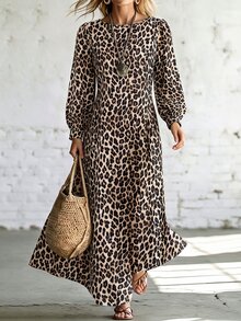 Omancia Women's New Autumn/Winter Leopard Print Dress - Khaki - View 6