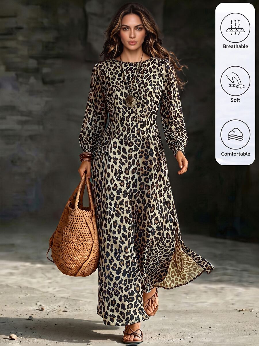 Omancia Women's New Autumn/Winter Leopard Print Dress - Khaki - View 1