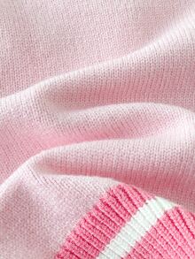 SHEIN 2pcs Baby Girl Collegiate Knitted Set, Ruffled Shawl Collar Lovely Embroidered Pattern Striped Sweater And Pleated Skirt, Suitable For Autumn/Winter - Baby Pink - View 6