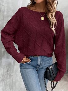 EMERY ROSE Suéter casual y elegante de mujer con mangas de murciélago, cuello de barco, para otoño/invierno - Burdeos - Ver 4
