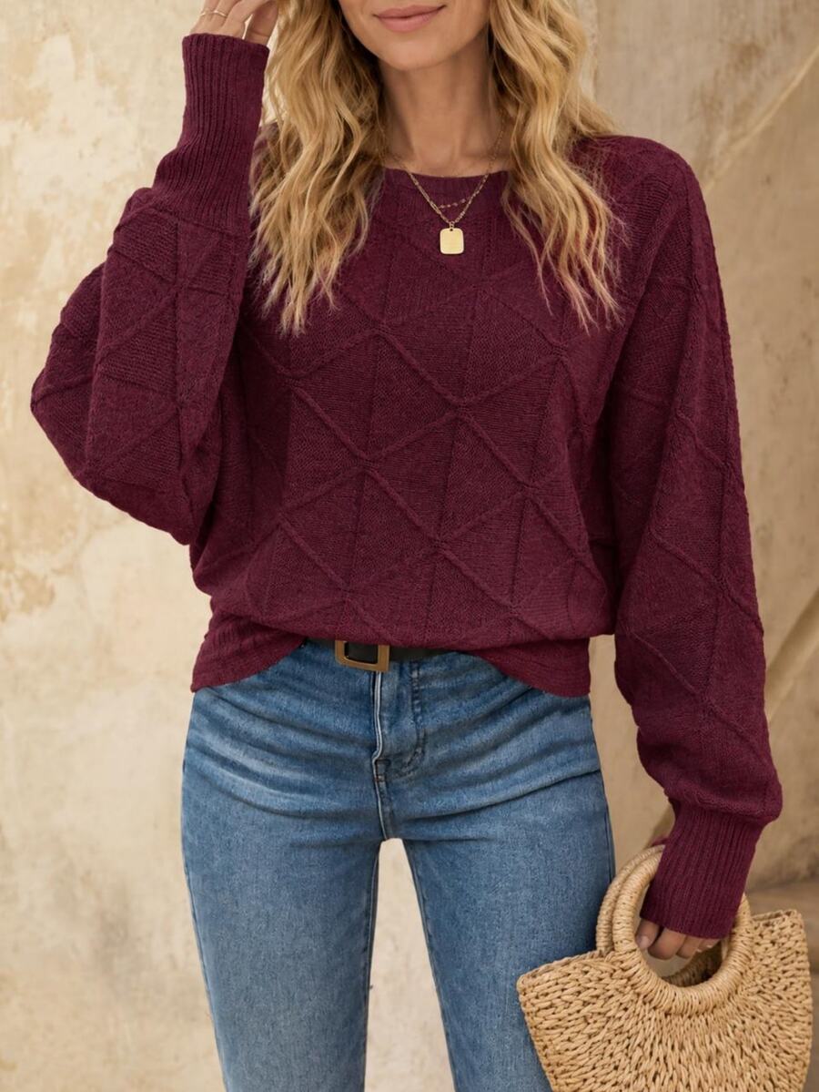 EMERY ROSE Suéter casual y elegante de mujer con mangas de murciélago, cuello de barco, para otoño/invierno - Burdeos - Ver 1
