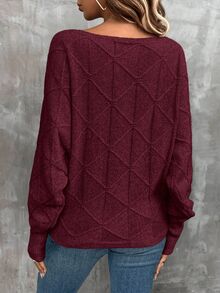 EMERY ROSE Suéter casual y elegante de mujer con mangas de murciélago, cuello de barco, para otoño/invierno - Burdeos - Ver 2