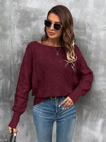 EMERY ROSE Suéter casual y elegante de mujer con mangas de murciélago, cuello de barco, para otoño/invierno - Burdeos - Ver 8