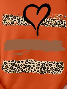 EMERY ROSE Women's Heart & Leopard Print Round Neck Loose Casual Long Sleeve T-Shirt - Burnt Orange - View 5