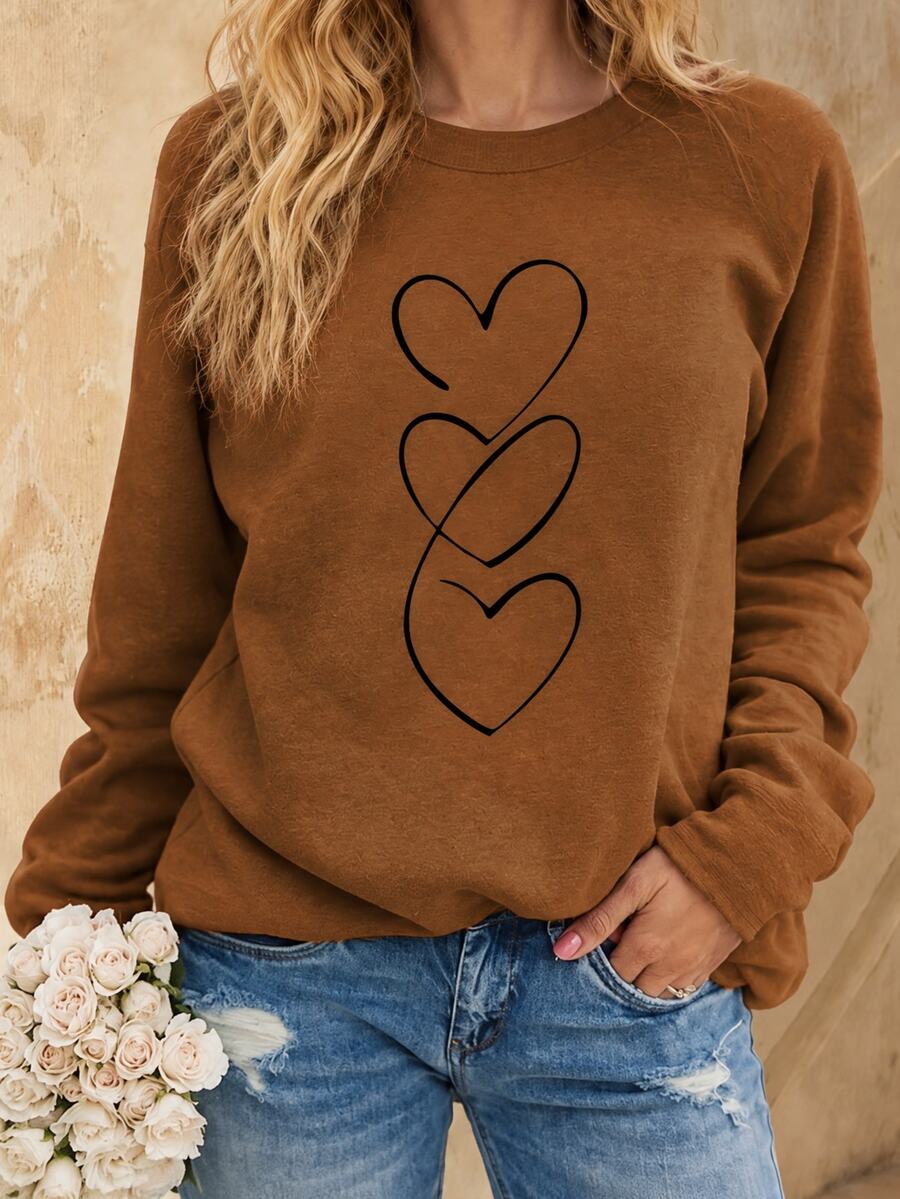 EMERY ROSE Women's Casual Romantic Halloween Pumpkin Print T-Shirt, Fall/ Picnic Brown - Coffee Brown - View 1