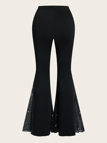 Sweetra Plus Size Solid Color Simple Flare Leg Pants, Casual Everyday Wear Fall Cloth For Women - Black - View 2