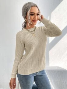 EMERY ROSE Áo len tay raglan dài tay, kiểu dáng thắt nút, xẻ tà bên hông, chất liệu dệt kim, thích hợp mặc mùa thu đông. - Màu be - Xem 7