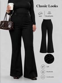 Sweetra CURVE Plus Size Fashionable Casual Skinny Flare Pants, Suitable For Commuting, Summer Fall Cloth For Women - Black - View 1