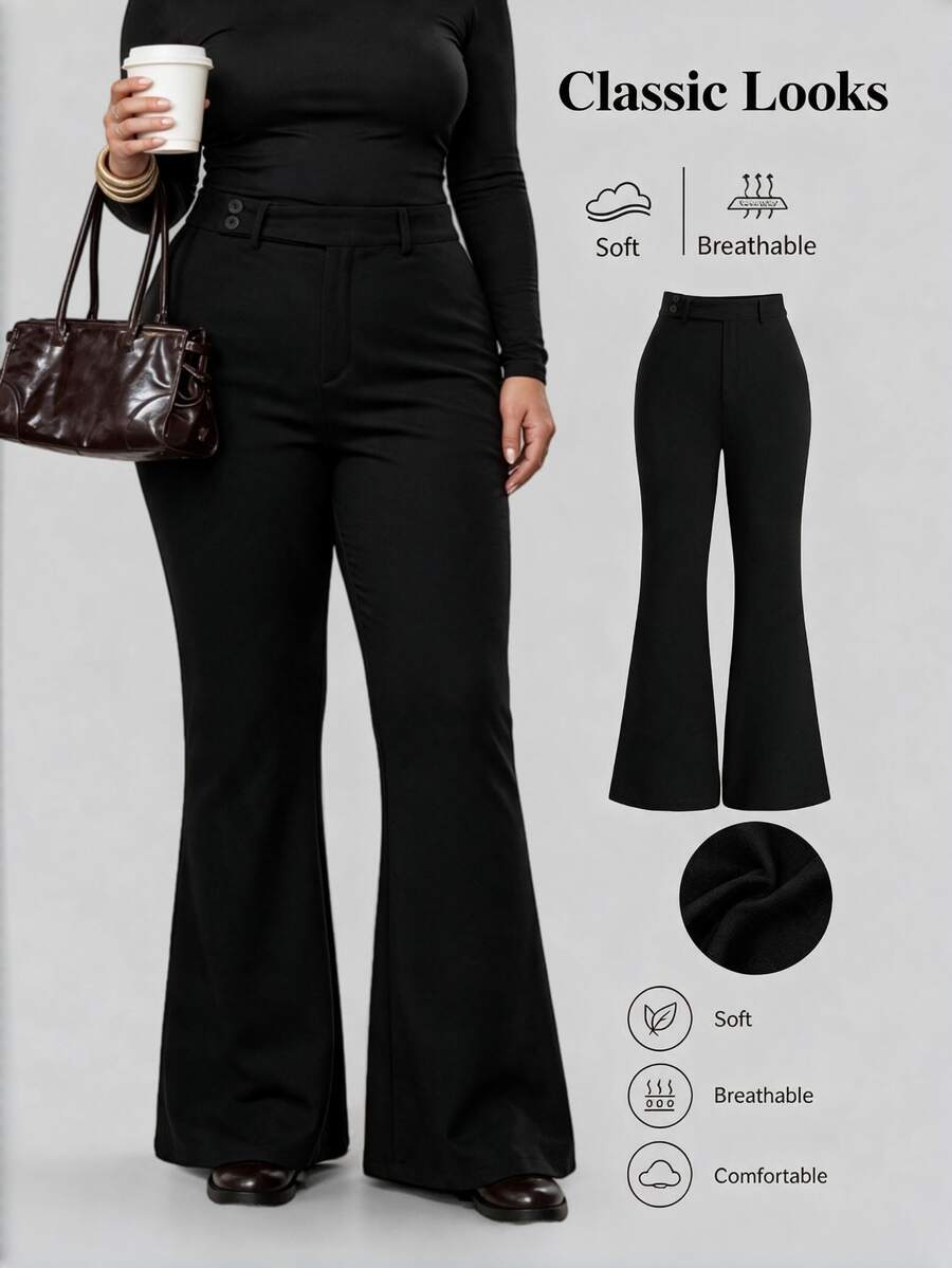 Sweetra CURVE Plus Size Fashionable Casual Skinny Flare Pants, Suitable For Commuting, Summer Fall Cloth For Women - Black - View 1