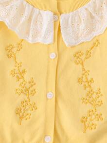 SHEIN Baby Girl Embroidered Lace Sweater And Knitted Pants Set - Yellow - View 7