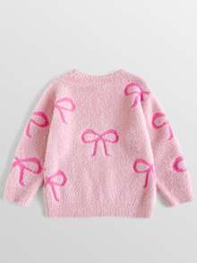 Maija Kids Maija Kids 小女孩蝴蝶結圖案休閒嬰兒日常穿搭 母女套裝 Mommy And Me 長袖冬季毛衣 秋季 粉色 - 粉色 - 查看 6