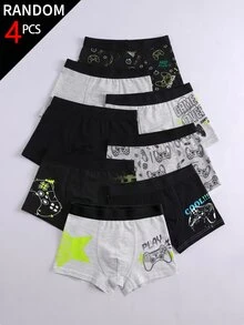 4pcs/Set Boys Cartoon Print Cool Black & Grey Boxer Briefs, Comfortable Touch, Suitable For All Seasons - Multicolor - View 1