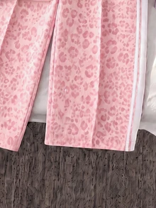 SHEIN 幼女粉色豹紋馬匹條紋長袖立領拉鍊外套褲套裝，生日秋季萬聖節聖誕夾克 - 彩色 - 查看 8