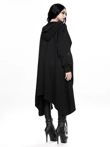 ROMWE Women's Regular Black Hooded Metal Vintage Asymmetrical Goth Witch Loose Cotton Oversize Jacket - Black - View 6