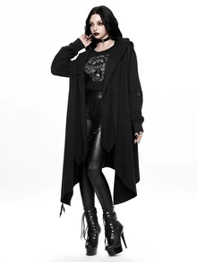 ROMWE Women's Regular Black Hooded Metal Vintage Asymmetrical Goth Witch Loose Cotton Oversize Jacket - Black - View 4