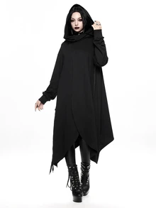 ROMWE Women's Regular Black Hooded Metal Vintage Asymmetrical Goth Witch Loose Cotton Oversize Jacket - Black - View 10
