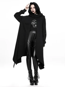 ROMWE Women's Regular Black Hooded Metal Vintage Asymmetrical Goth Witch Loose Cotton Oversize Jacket - Black - View 1