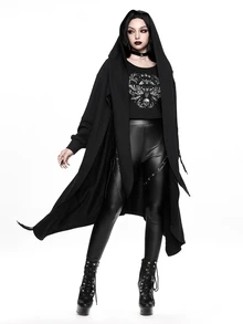 ROMWE Women's Regular Black Hooded Metal Vintage Asymmetrical Goth Witch Loose Cotton Oversize Jacket - Black - View 5