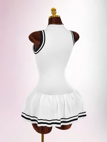 Amplova Women's Knight Pattern Colorblock Pleated Knit Dress - Black and White - View 4