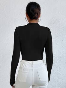 SHEIN Raffinéa Ruched Slim Fit Bodysuit Fall Cloth For Women - Black - View 2