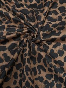 SHEIN Raffinéa Women's Fashion Leopard Print Sheer Mesh Patchwork Long Sleeve Fingerhole Bodysuit Fall Cloth For Women - Brown - View 4
