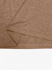 Omancia Casual Solid Color V-Neck T-Shirt, Versatile For Summer Everyday Khaki - Mocha Brown - View 7