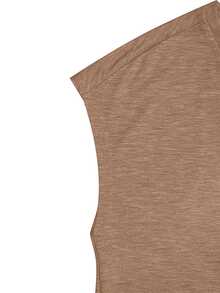 Omancia Casual Solid Color V-Neck T-Shirt, Versatile For Summer Everyday Khaki - Mocha Brown - View 6