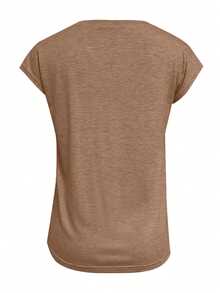 Omancia Casual Solid Color V-Neck T-Shirt, Versatile For Summer Everyday Khaki - Mocha Brown - View 2