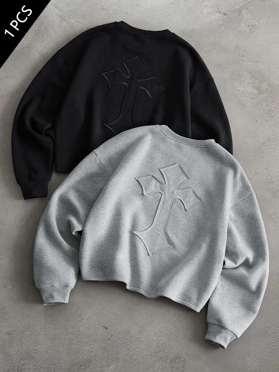 Manfinity Roghcode Men's Pattern Print Crew Neck Long Sleeve Casual Streetwear Sweatshirt Off Campus Holiday Gray Fall - Grey - View 1