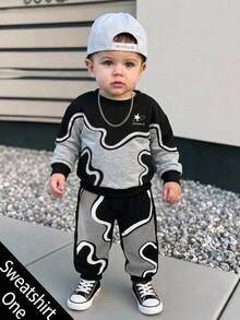 Kids Kids Kids Infant Toddler Round Neck Casual Pullover Sweatshirt With Fleece Lining, Thickened For Autumn/Winter Baby Boys - Multicolor - View 1