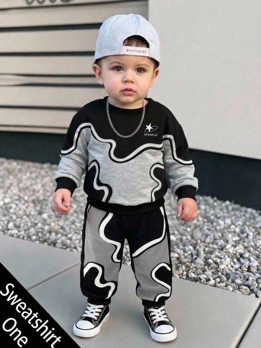 Kids Kids Kids Infant Toddler Round Neck Casual Pullover Sweatshirt With Fleece Lining, Thickened For Autumn/Winter Baby Boys - Multicolor - View 1