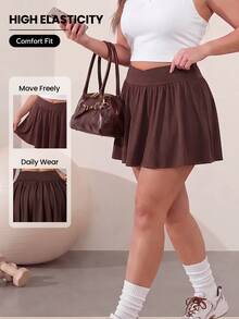 Rhythm Era Plus Size Solid Color Sports Skirt For Women - Coffee Brown - View 1